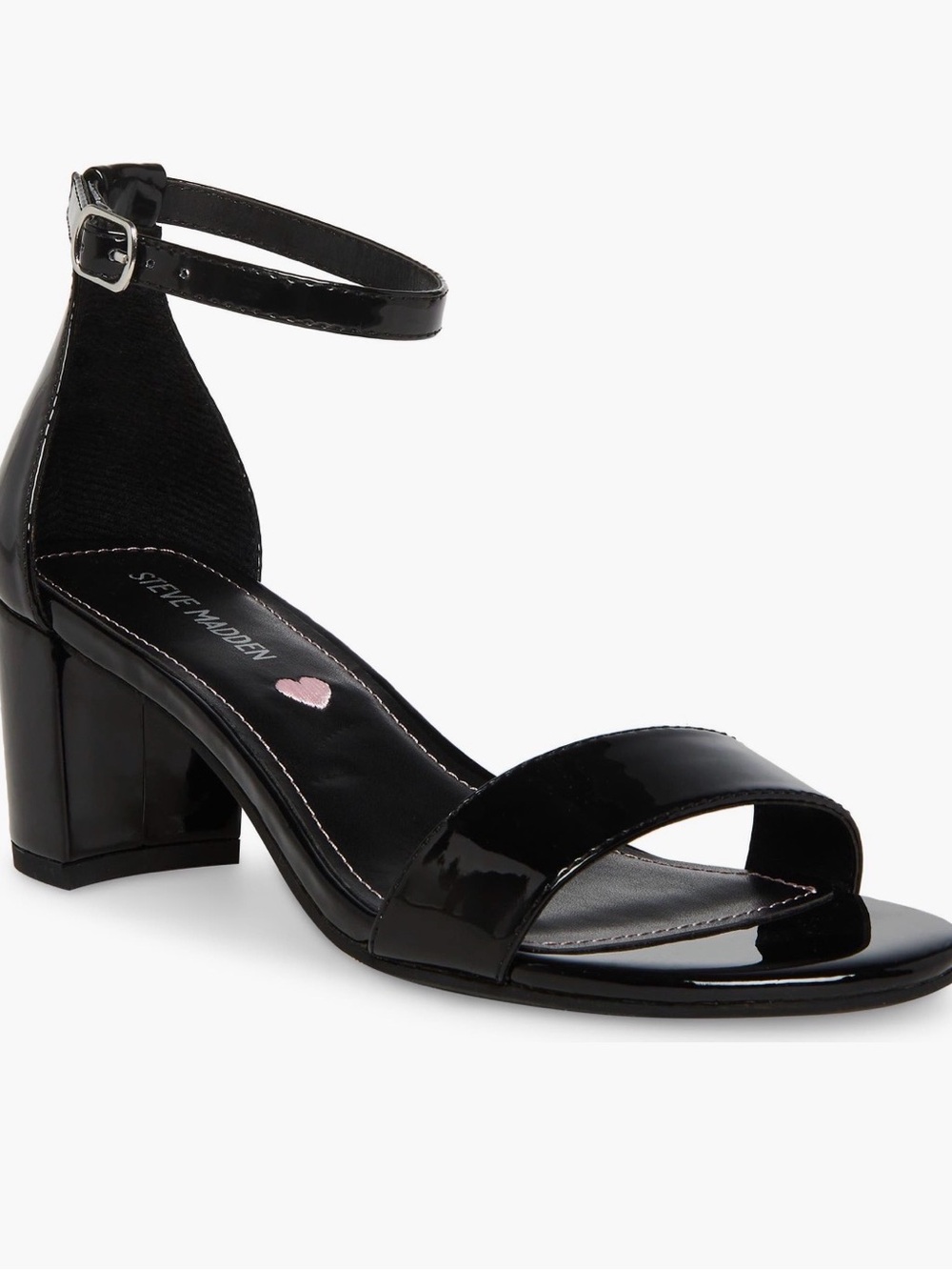 Steve Madden Black Patent Ankle-Strap Block Heel Sandals